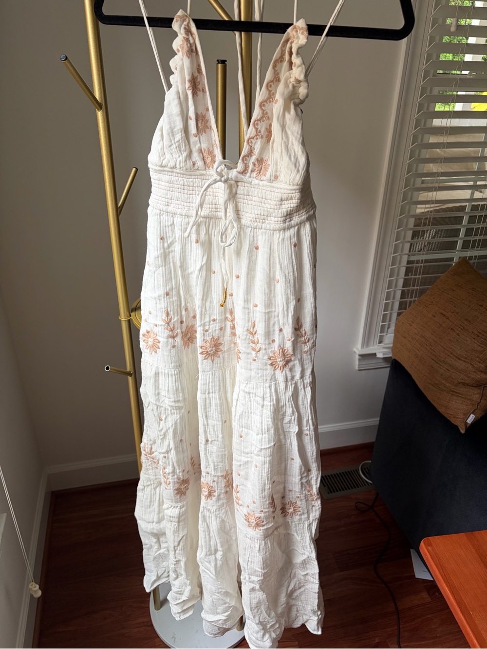 NWT Free People Real Love Ivory Halter Maxi Dress with Floral Embroidery